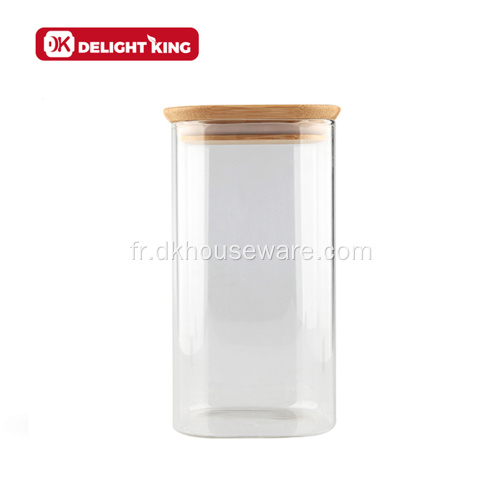 Jar de rangement en verre rond avec couvercle en bambou